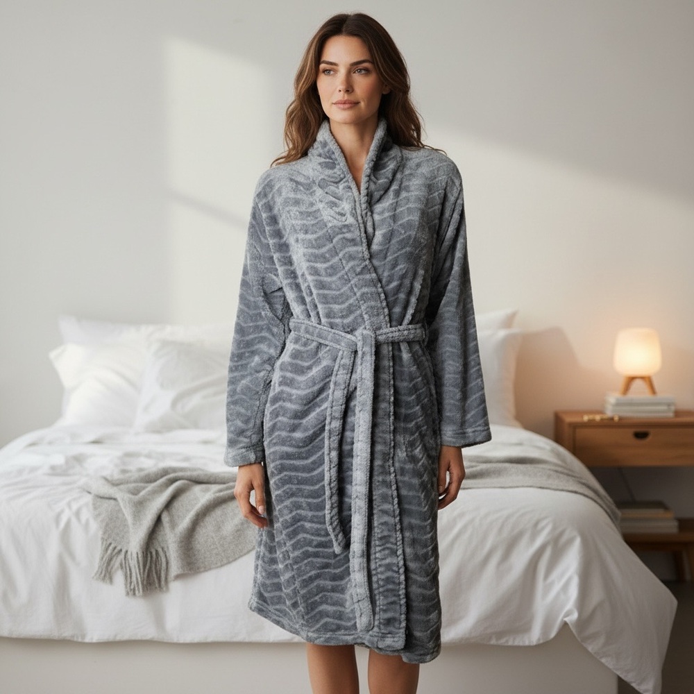 4/$40 Plush Grey Plush‎ Midi Bathrobe